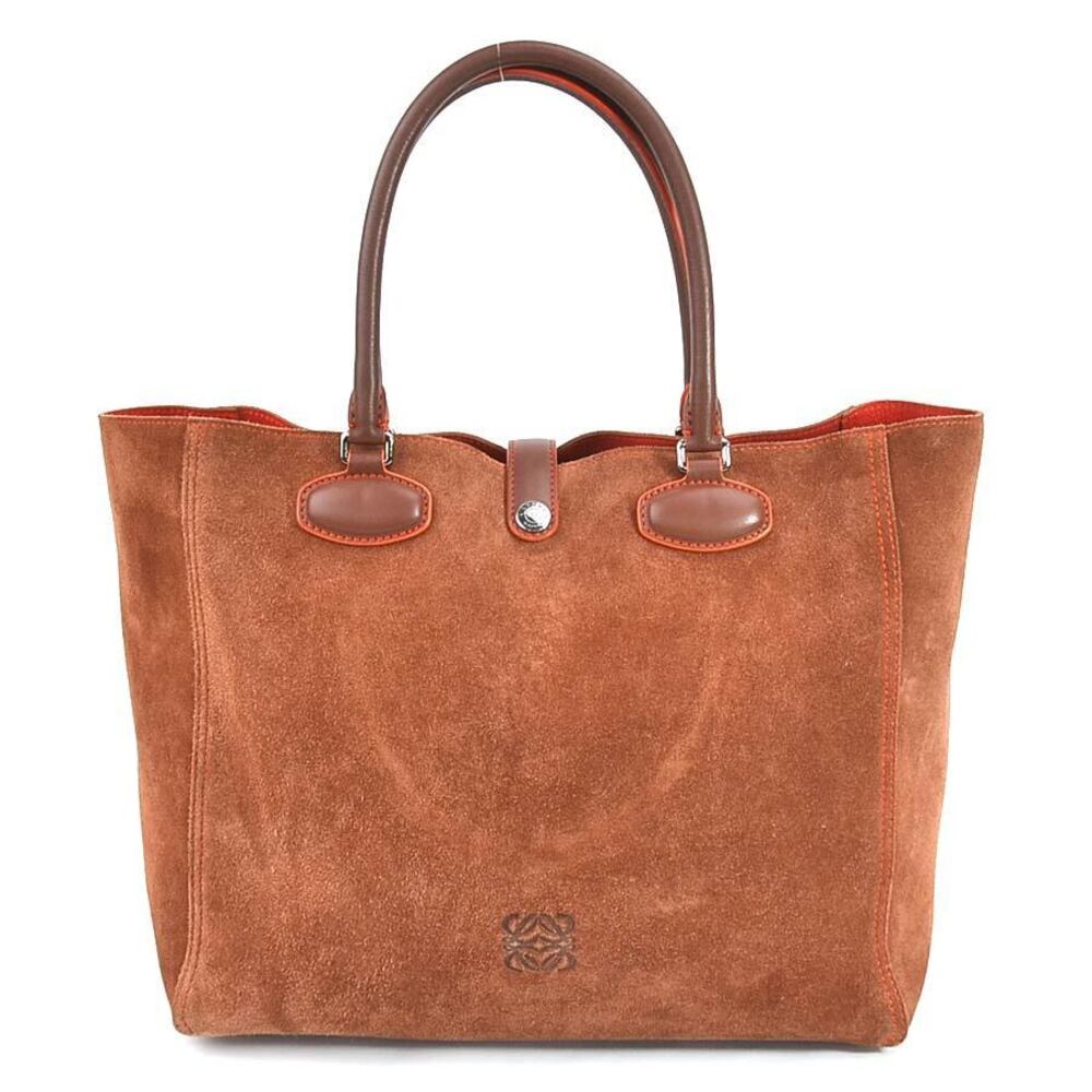 Loewe Brown Silver Anagram Bag Leather Tote Suede - Picture 2 of 4